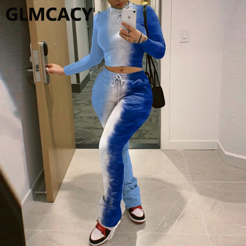 

Women Two Piece Casual Tracksuits Tie Dye Sweatshirt & Drawstring Pants Set