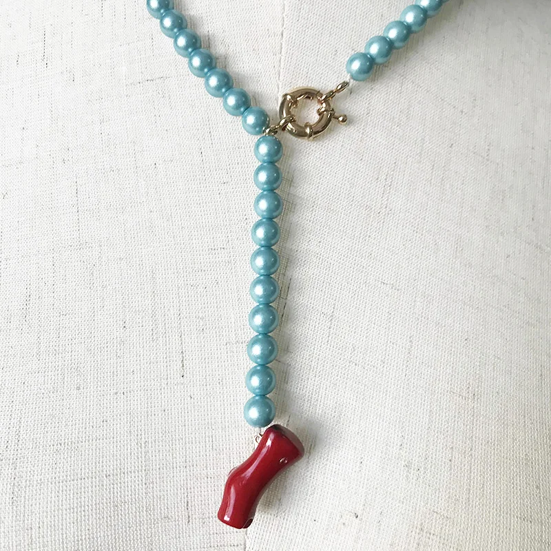 Фарфоровое синее жемчужное красное Коралловое ожерелье 2020 женские модные