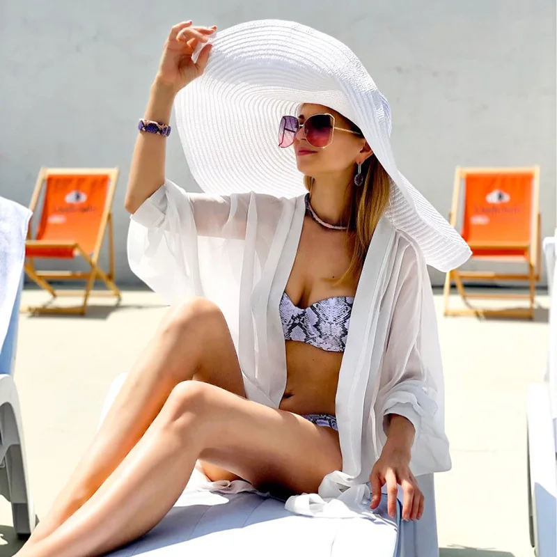 2021 New Summer Oversize Beach Hats for Women 56-58cm Brim Large Straw Hat Sun Protection Foldable Party Travel Hat кепка BHD2