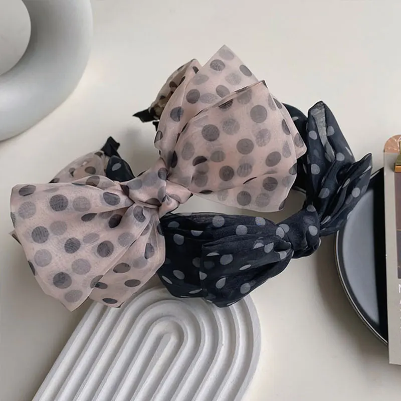 

Retro Cross Knot Head Hoop Women Simple Elegant Daily Life Hair Accessories Nice Chiffon Big Dot Wide Lace Sport Hair Ornament