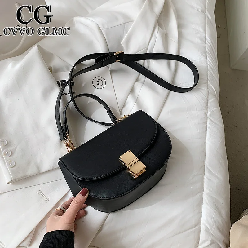 

Cvvo Glmc Ladies Saddle Bag Simple Leisure Small Bag Fashion Ladies Bag Luxury Designer Shoulder Bag Pure Color PU Crossbody Bag