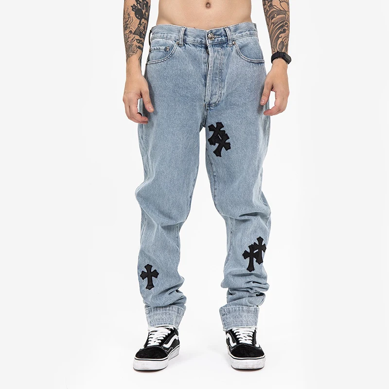 

New cross jeans jeans for men, 2021 high street people loose trousers with the straight clay core Moto trousers