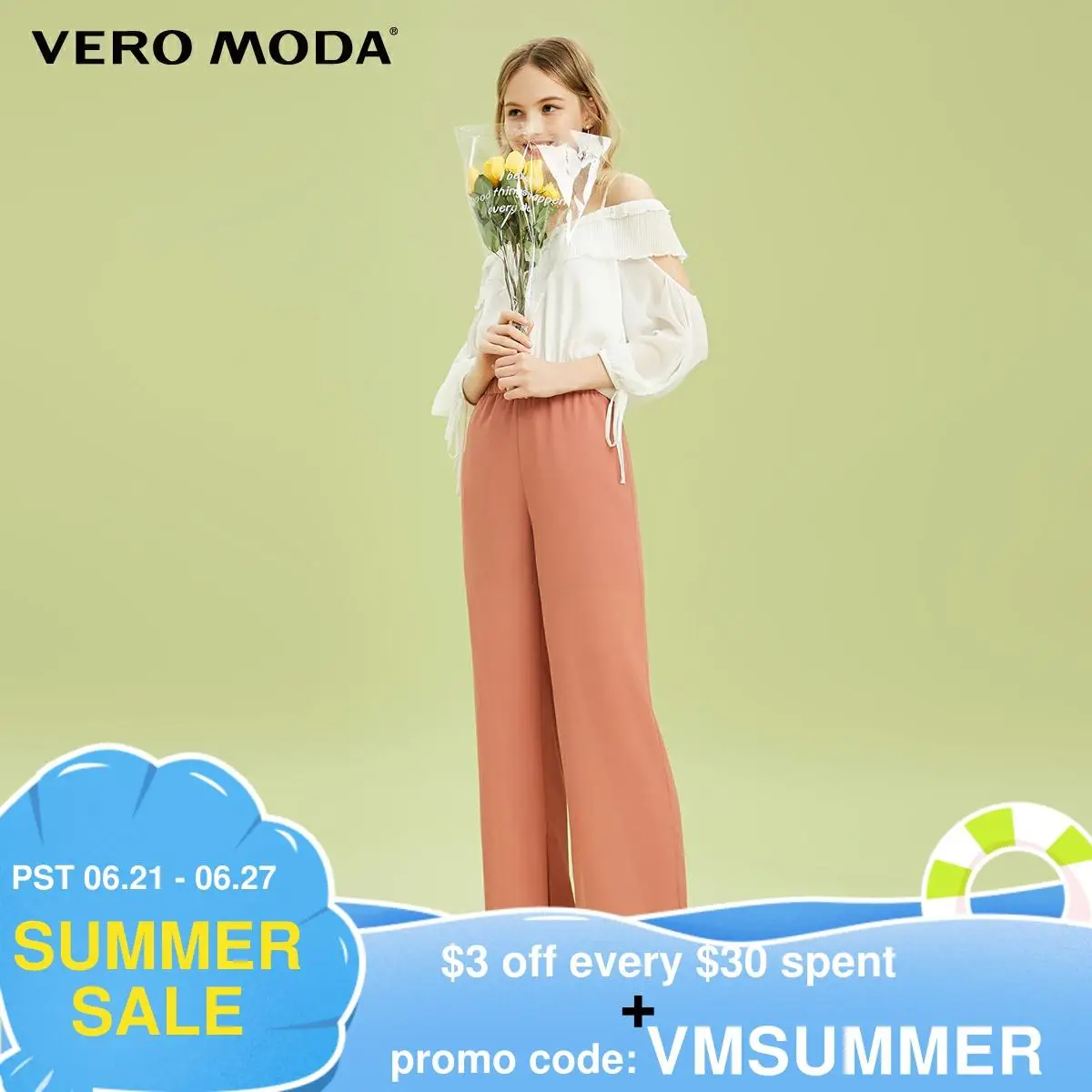 Vero Moda Women's Ins Style Loose Fit Straight Elastic Waist Streetwear Chiffon Pants | 3201PL501 Женская одежда