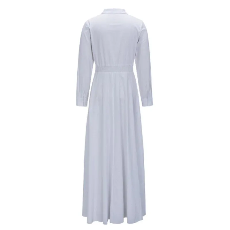 Женское длинное Хлопковое платье с длинным рукавом белое большого размера весна