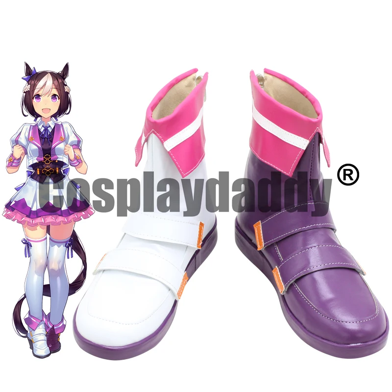 

Uma Musume Pretty Derby Special Week Spe Sweek Race Ver. Anime Cosplay White Purple Shoes Ankle Boots X002