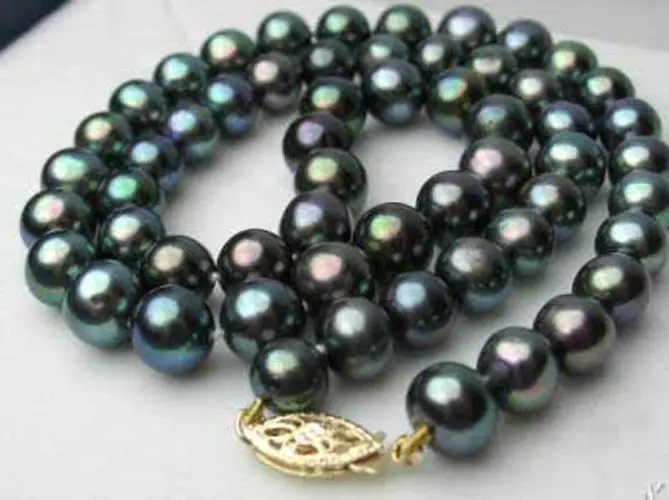 

stunning 10-11mm Tahitian black green pearl necklace 18inch 14k/20