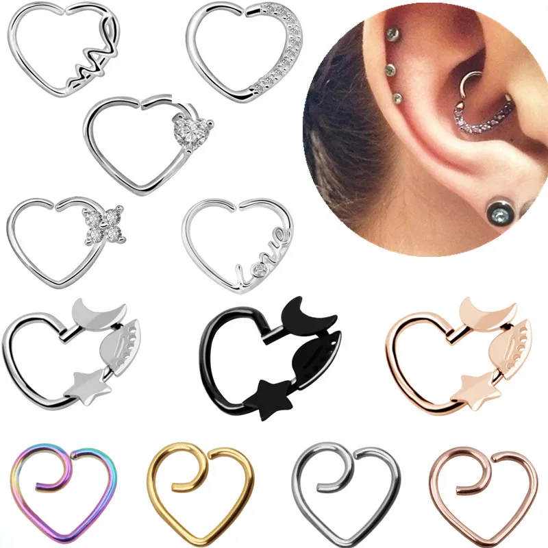 Heart Conch Piercing Ring Set Stainless Steel Heart Conch Earring Jewelry Nose Piercing Hoop Helix Piercing Earring Daith Set