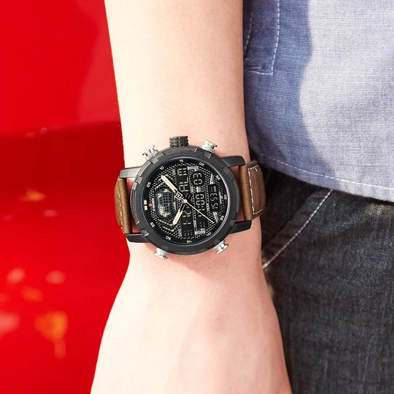 

Top Brand Luxury NAVIFORCE Men Watch Digital Analog Sport Wristwatch Military Genuine Leather Male Clock Relogio Masculino 9160