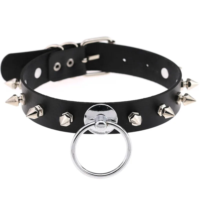 

New Goth Punk Spike Rivet Choker Collar For Women O-Round Black Leather Necklace Girls Neck Strap Cosplay Chocker Gothic Jewelry