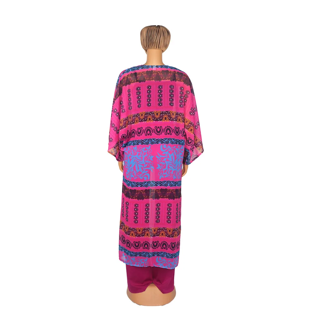 

2 Piece Set Women Africa Clothes African Dashiki New Fashion Two Piece Suit Long Coat Tops + Wide Pants Party Plus Size For Lady