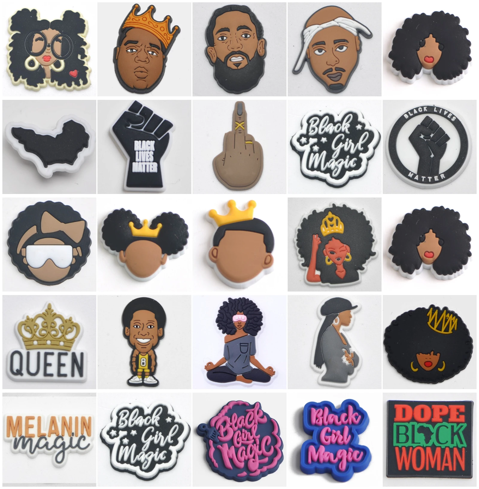 

Croc Shoes Charms Black Lives Matter PVC Shoe Charms Cartoon Portraits Croc Accessories Botton Decorations