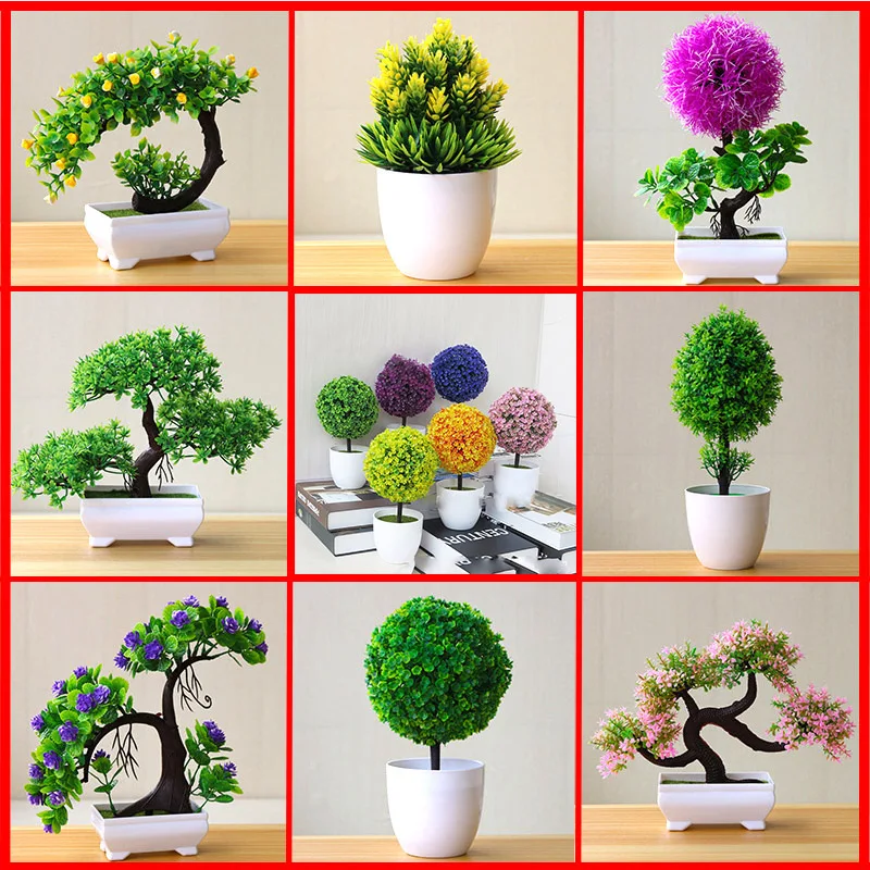 Искусственное растение бонсай 1 шт. пластиковое маленькое дерево в горшке