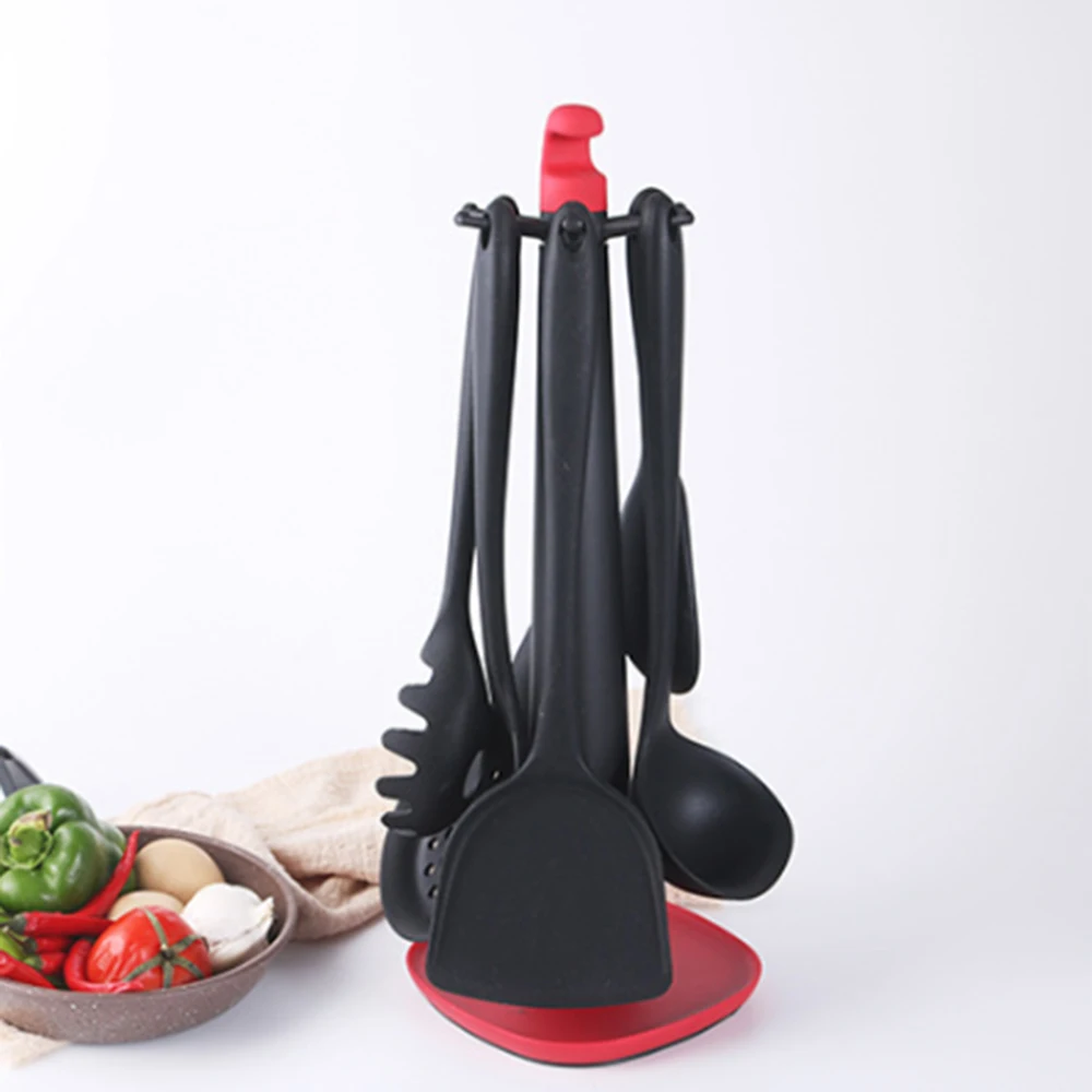

Silicone Kitchenware Set Hanging Hole Design Storage Creative Stand Non-stick Pan and Spatula 7 Piece Set