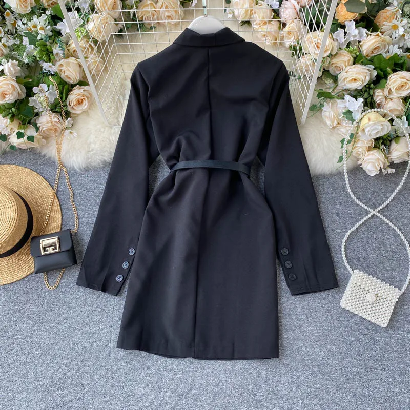 

Retro Women Suit Blazer Elegant Long Sleeve Belted Waist with Crossbody Purse Suit Dress Blazer Dress TN320