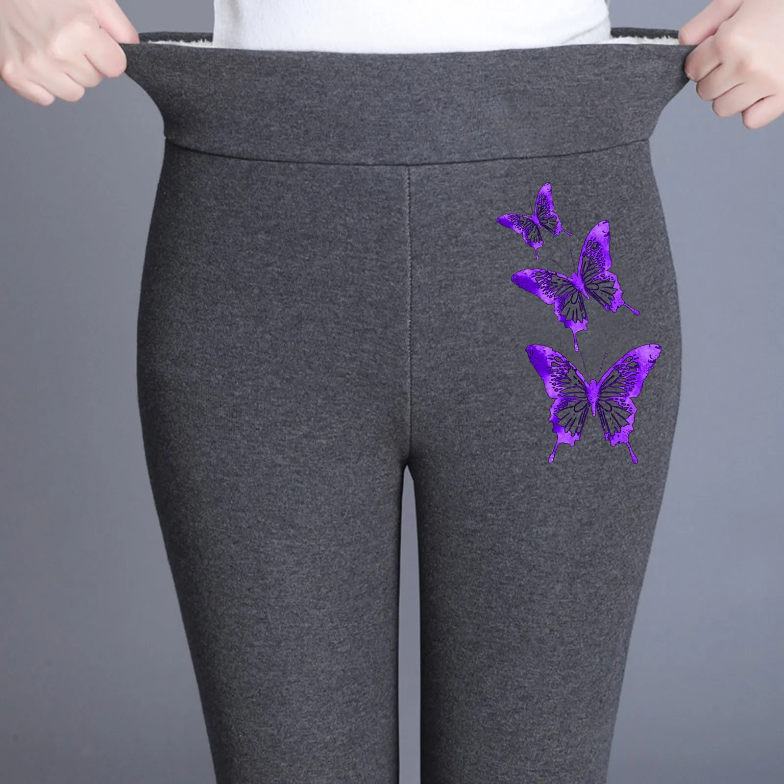 

Женские осенне-зимние леггинсы с принтом бабочки, теплые плюшевые брюки с эластичным поясом, повседневные женские эластичные леггинсы, 2021