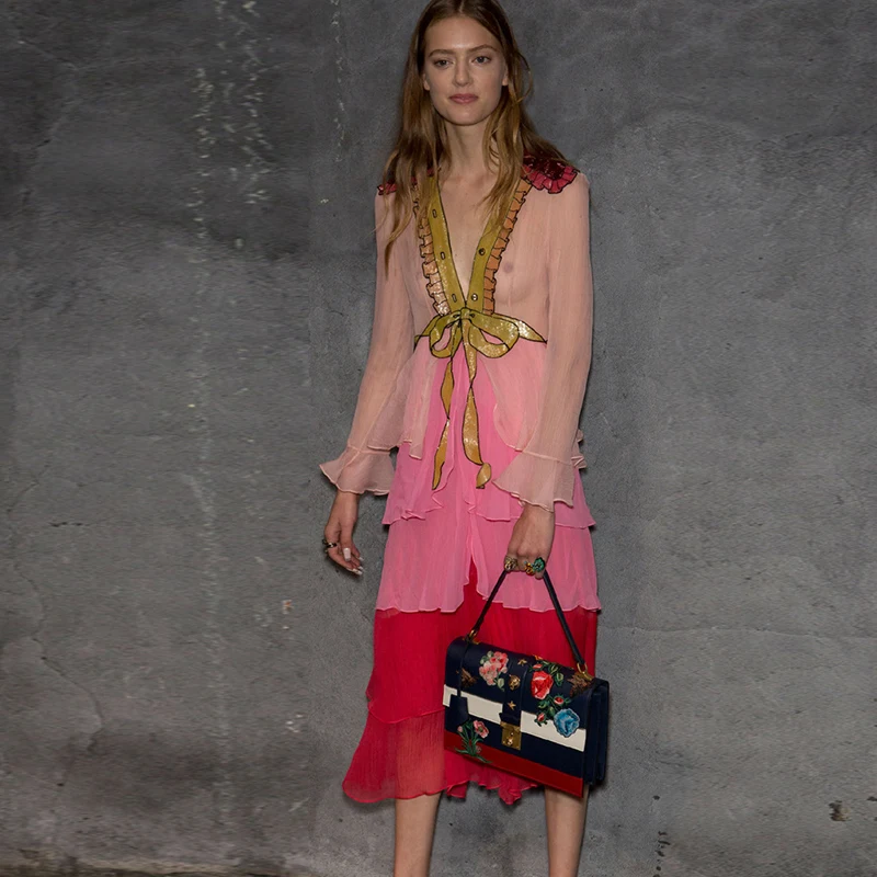 Женское длинное платье с глубоким v образным вырезом винтажное шифоновое