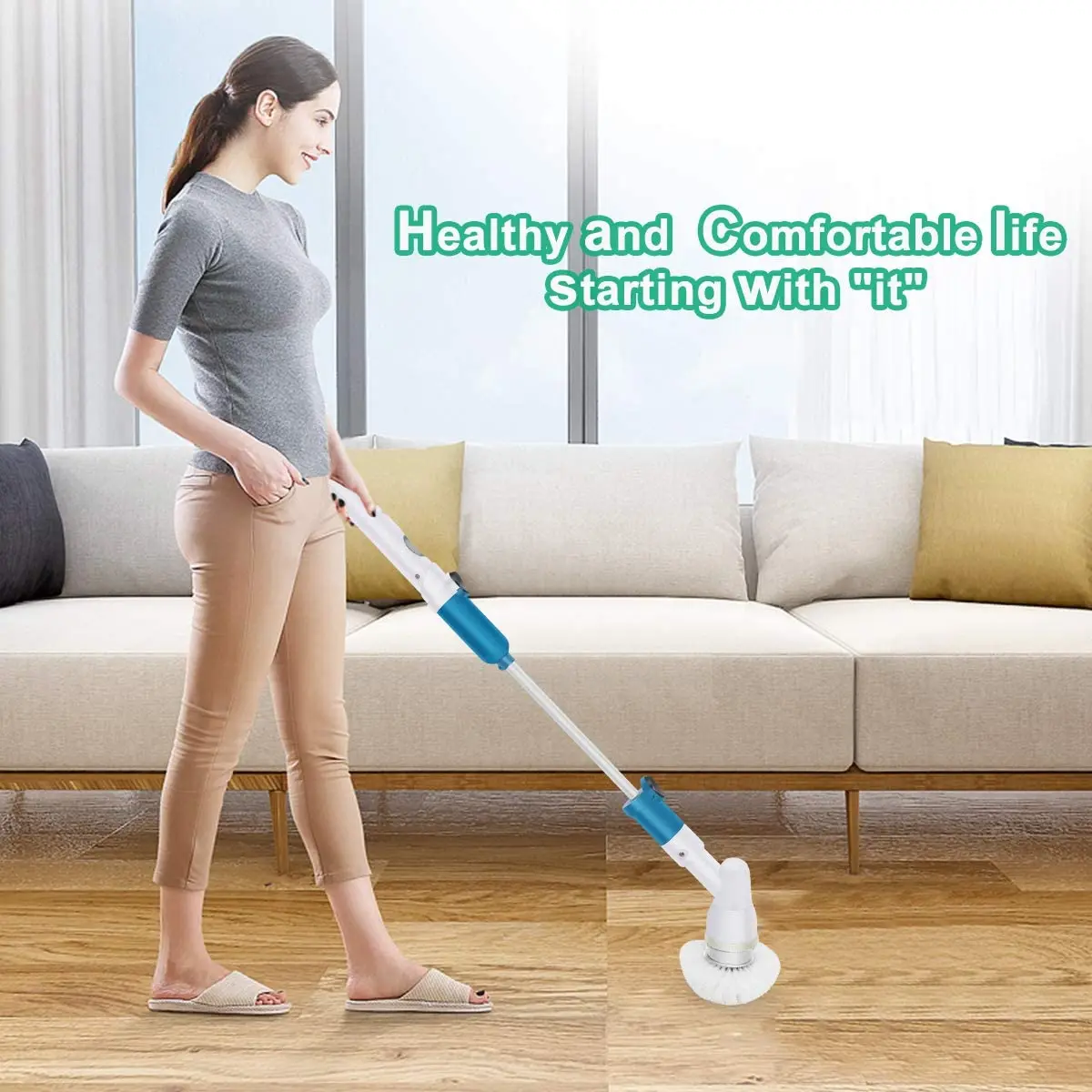

Electric Cleaning Brush Adjustable Handle Waterproof Cleaner Wireless Charging Clean Bathroom Kitchen Cleaning Tools Set EU/US