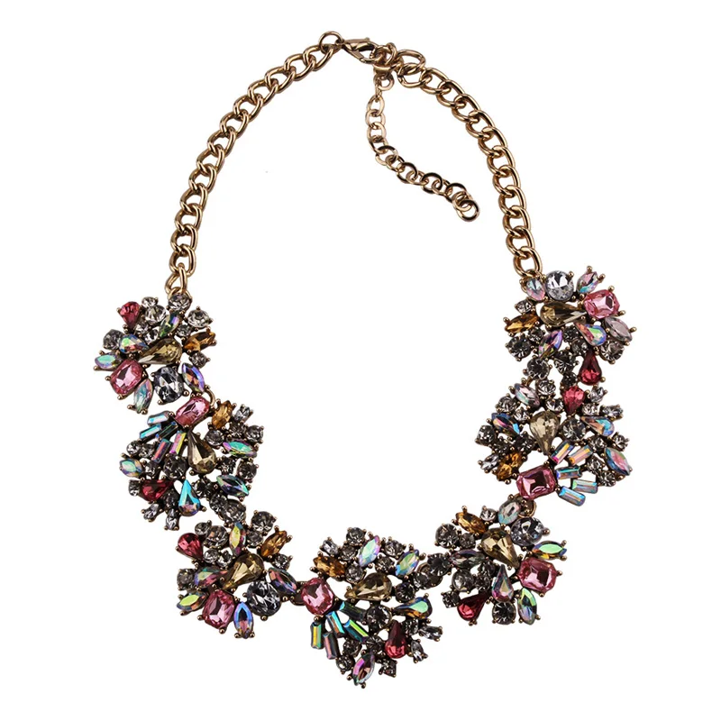 

Large particle color artificial stone pendant necklace personality retro ethnic style metal texture female necklace jewelry