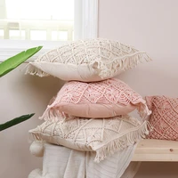 woven with tassel pillowcase cotton canvas throw cushion cover sofa home outdoor office decorative pillowcover 40860