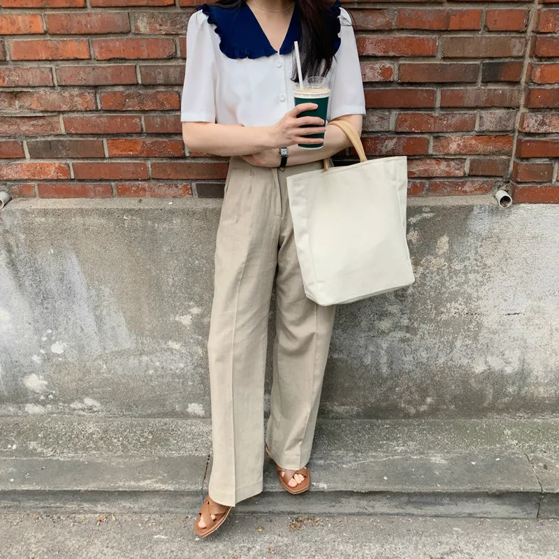 

Summer Womens Tops and Blouses Korean Style Chic Big Turn Down Collar Single Breasted Elegant Ladies Tops Femme Casual Blusas