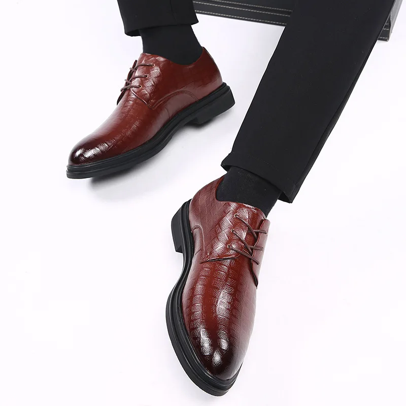 

Business Men Shoes Black Genuine Leather Men Shoes Luxury Brand Mens Wedding Dress Shoes Large Size Lacing Formal Shoe Man rf56