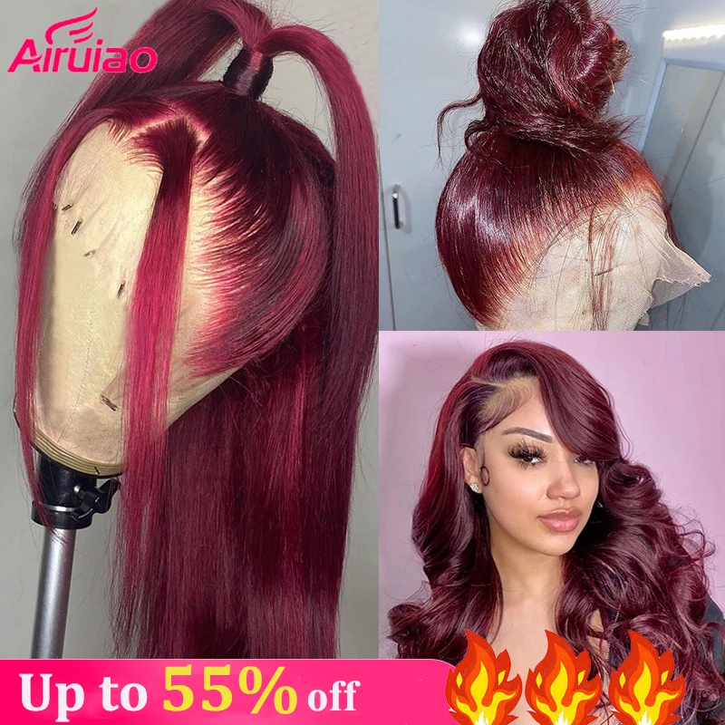 

Burgundy 99J Red 13x4 Front Wig Body Wave 360 Full Hd Lace Frontal Human Hair Wigs 30 Inch Long Straight Colored Water Wave Remy