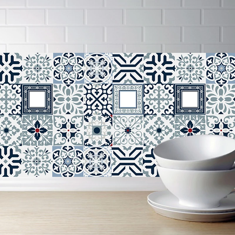 

DIY Yellow blue Mosaic Wall Tiles Stickers Waist Line Wall Sticker Kitchen Adhesive Bathroom Toilet PVC 20*100cm Wallpaper