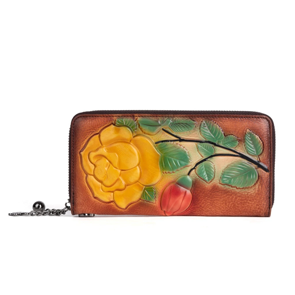 

New Style Rose Embossed Ladies Wallet Mid-Length Zipper Fashion Foreign Trade Wallet Coin Purse 19.5*9.5*2.5