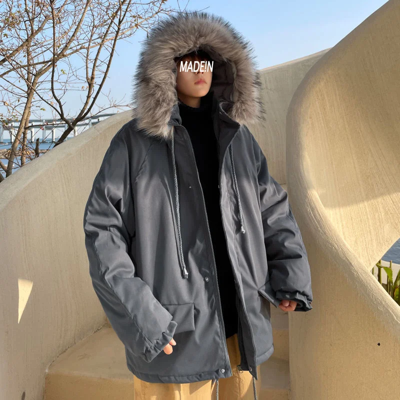 

Мужские зимние водонепроницаемые парки, повседневные модные теплые куртки со съемным большим шерстяным воротником, одежда с хлопковой подкладкой, парки