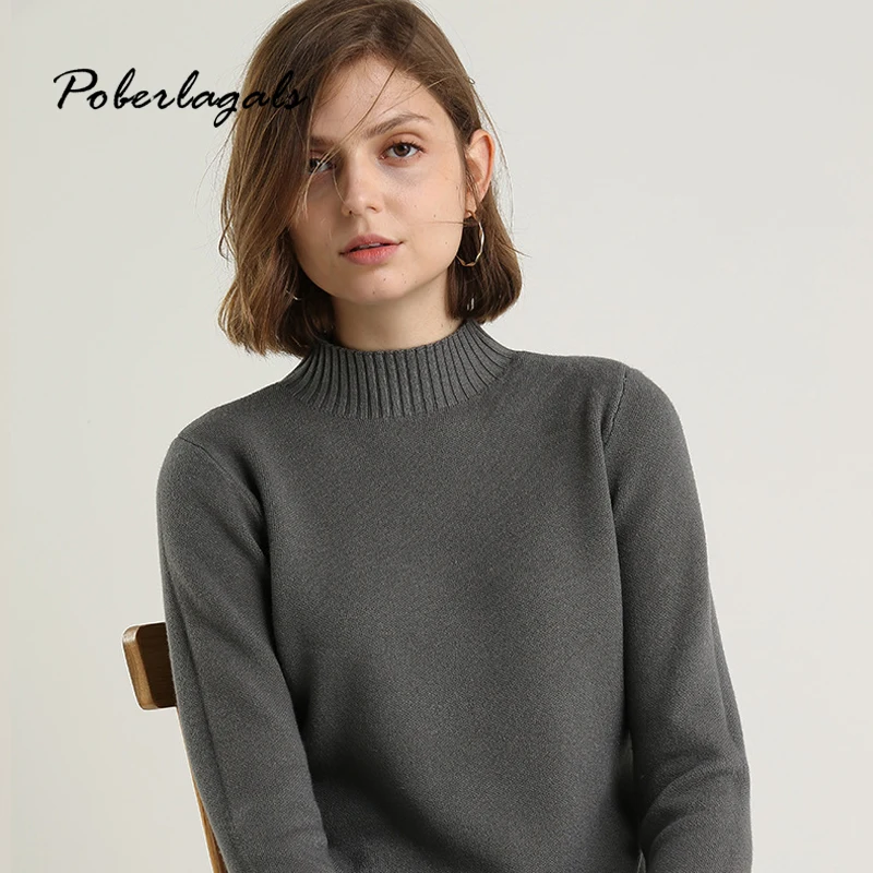Женский вязаный кашемировый пуловер с высоким воротником корейский стиль