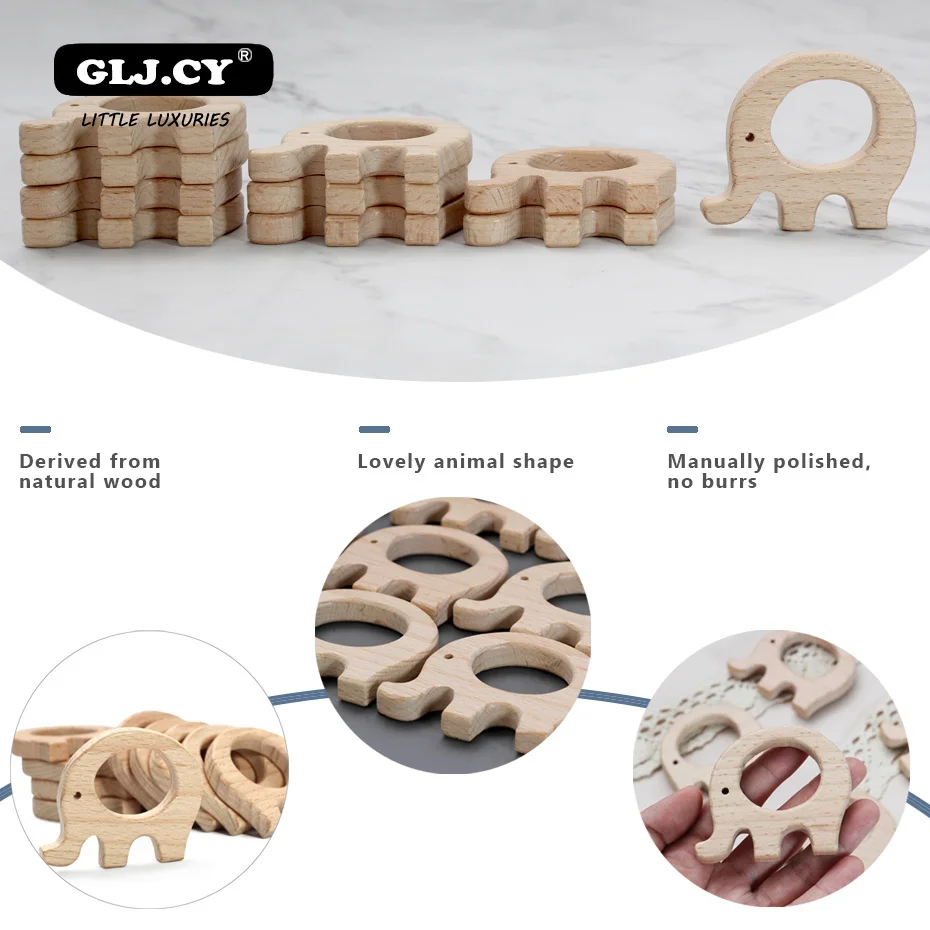 20 штук x 70 мм незавершенные прорезыватель из буковой древесины слона Бесплатная