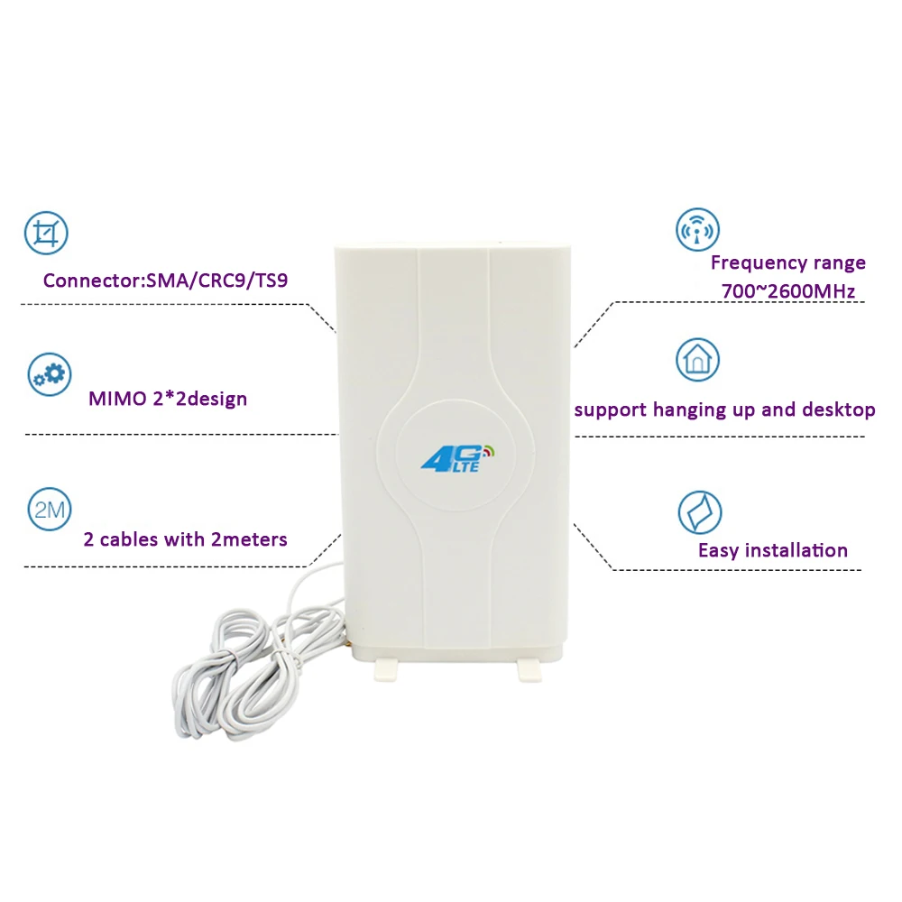 3G 4G LTE mimo антенна CRC9/TS9/SMA Штекерный разъем с кабелем 2 м 700 ~ 2700 МГц 88 дБи для