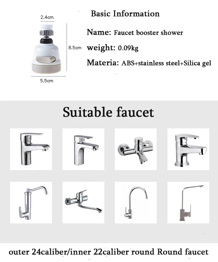Kitchen Faucet Head 360Rotate Water Saving Tap with 3 Modes Spray Head Moveable Nozzle Filter for Household Bathroom Accessories