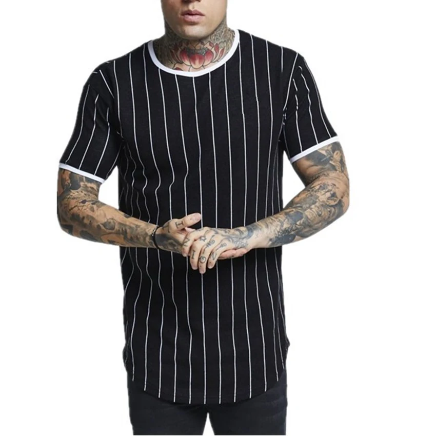Men's New Stripe Printed T-shirt Sports Casual Summer Short Sleeve Tee Shirt Male Hip Hop Tops Clothes Man O-Neck T-Shirt |