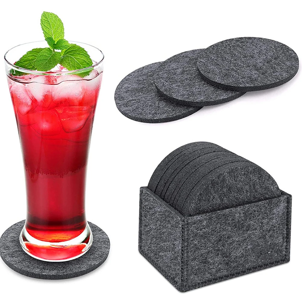 

14 pcs Round Felt Coasters with Storage Box Water Absorption Table Coaster for Drinks Cups Bar Glass