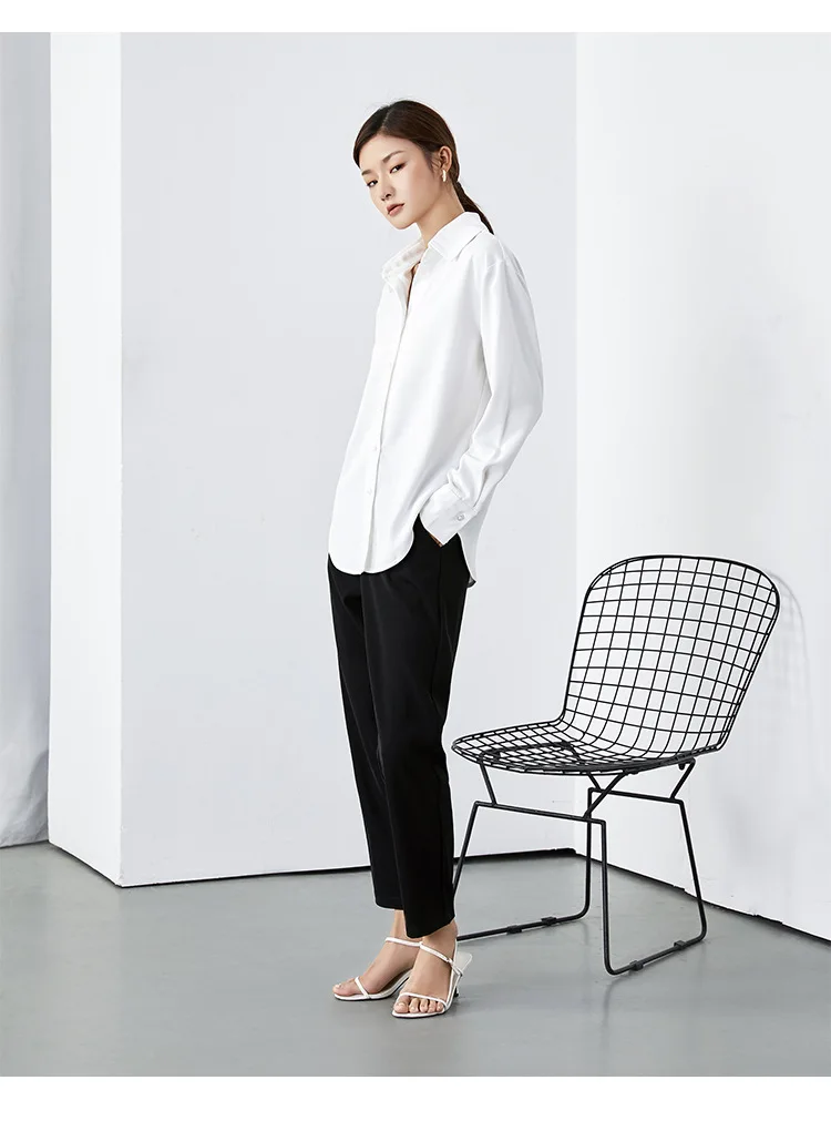 

Simple Shirt Women 2021 Spring/Summer Draping Satin Mercerized Fashion Design Top Long Sleeve Loose Elegant Office Lady Blouses