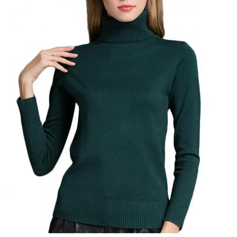 Зимние осенние свободные облегающие вязаные пуловеры с высоким воротником