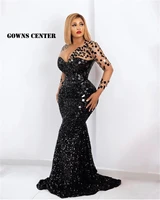 sparkly black sequined evening gowns for women sexy v neck party dress long sleeve dinner gown vestidos de fiesta