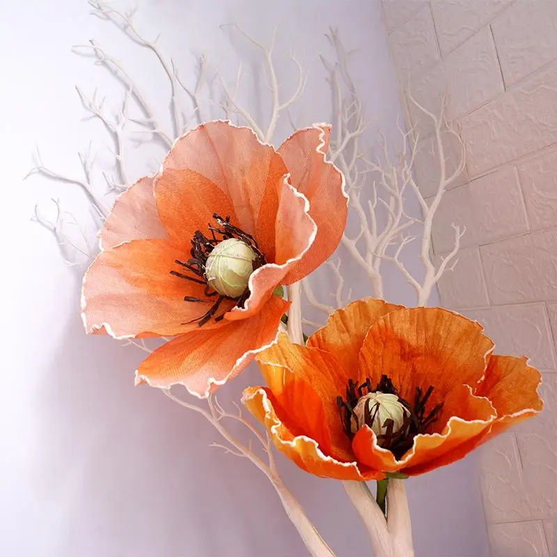 

Linen Poppy Artificial Flowers Head Wedding Arch Background Decor Road Lead Mall Window Display Fake Poppies Flowers Branch