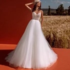 В богемном стиле с круглым вырезом Свадебные платья 2021 Новое Vestido De Noiva очаровательные женские тонкие лямки тюль платье трапециевидной формы свадебное платье с низким вырезом на спине и с отделкой бисером