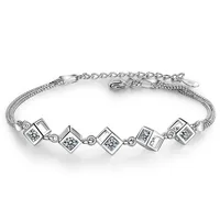 Trendy  925 Sterling Silver Women Square CZ Infinity Tennis Bracelets Lucky Hamsa Bracelet Luxury Cube Crystal DIY Gift pulseira