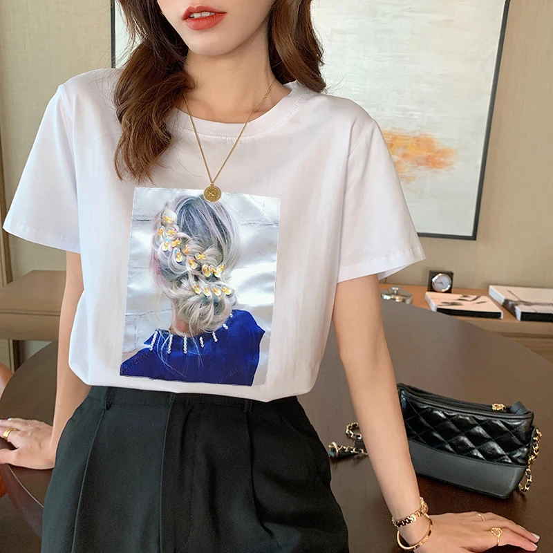 

2021 New White Short-Sleeved T-shirt Women's Short Top Spring Loose Korean Style Inner Bottoming Shirt Trendy
