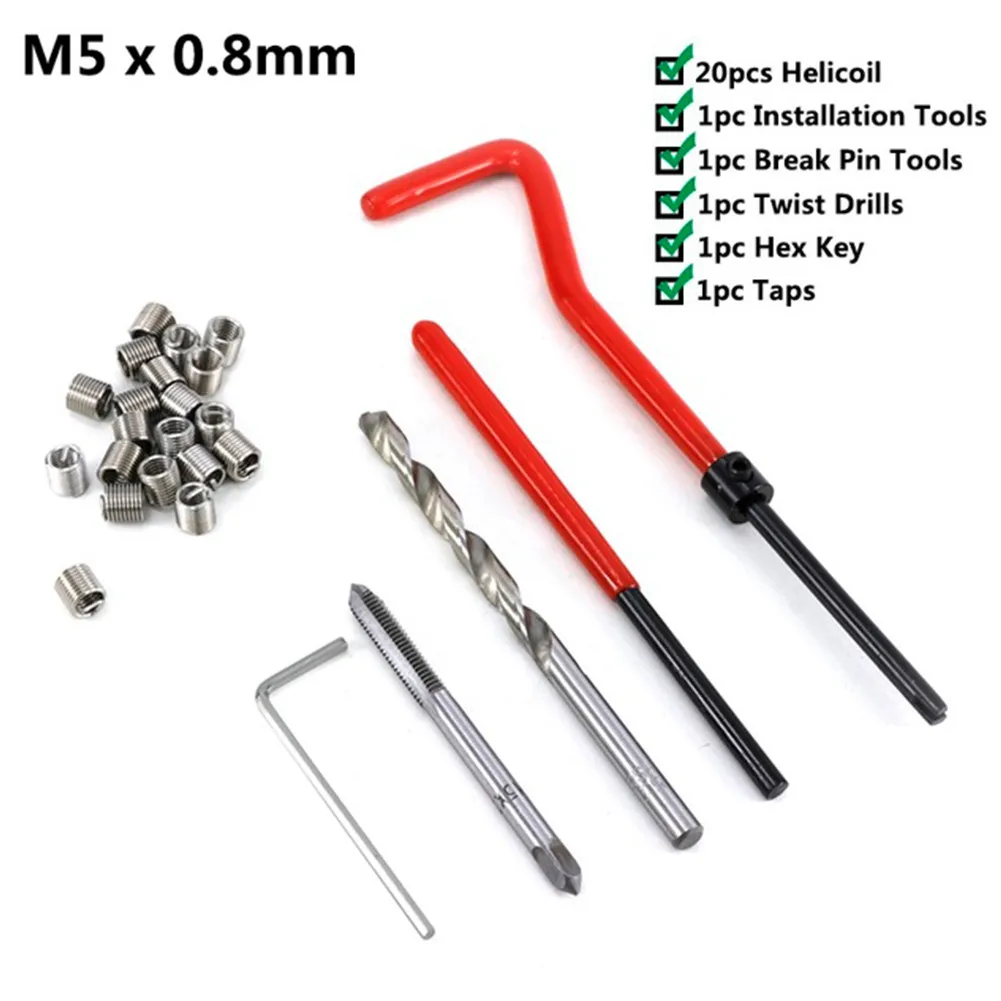 

30Pcs MetricThread Repair Insert Kit M5*0.8 Coil Helicoil Set Tool For Restoring Damaged Threads Spanner Wrench Drill Bit Kit