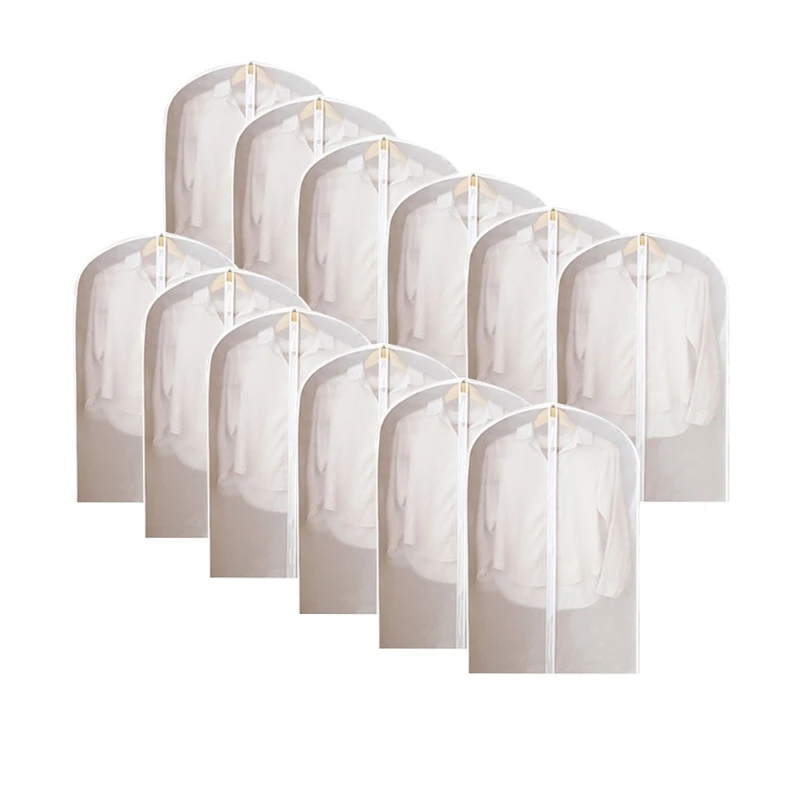 

12pcs Hanging Garment Bags Lightweight Clear Clothes Cover Full Zipper Suit Bag F2TB