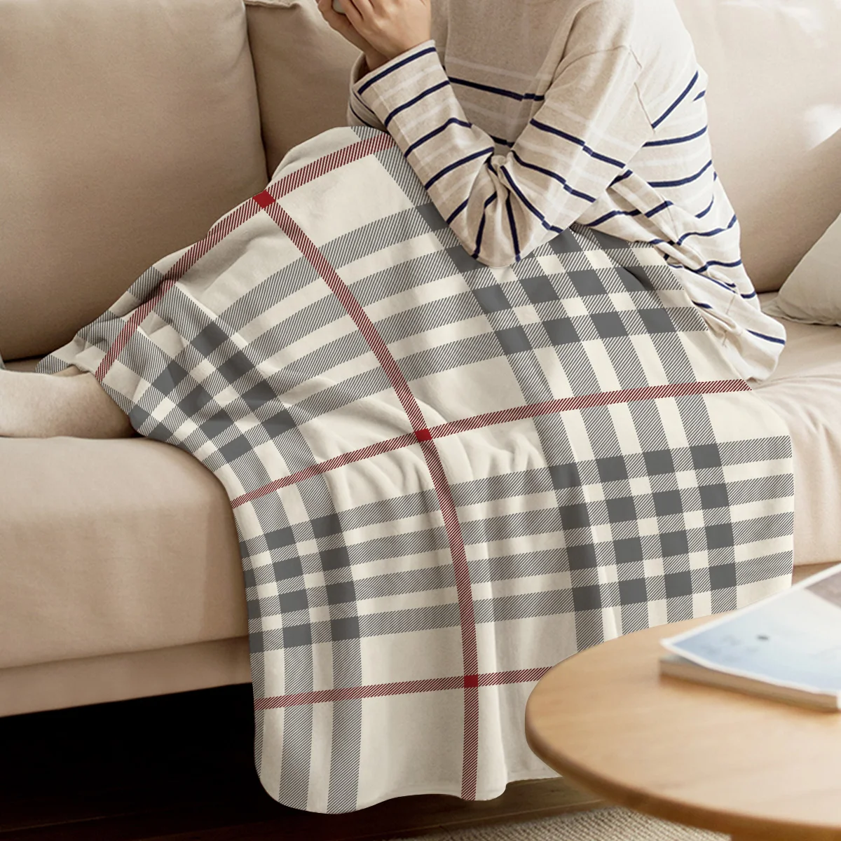 Классический бежевый плед с геометрическим принтом сон одеяло мягкие удобные