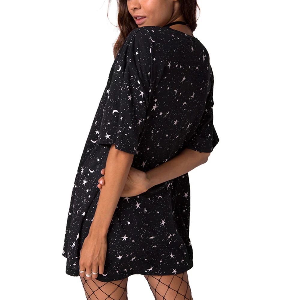 Свободная Длинная женская футболка с принтом Луны и звезд Повседневная топы |
