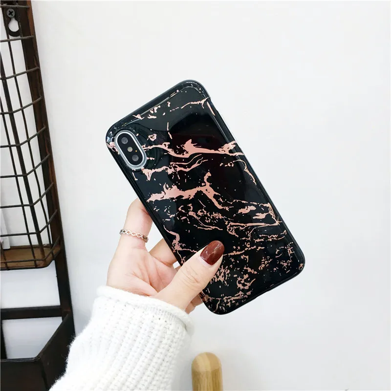 Тонкий мягкий крутой плотный чехол для iPhone XR золото горячее тиснение мраморные