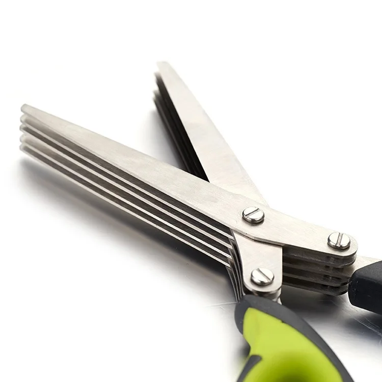

Multi-functional Cooking Steel Kitchen Knives 5 Layers Scissors Shredded Scallion Cut Herb Spices Scissors Stainless Steel 2021#