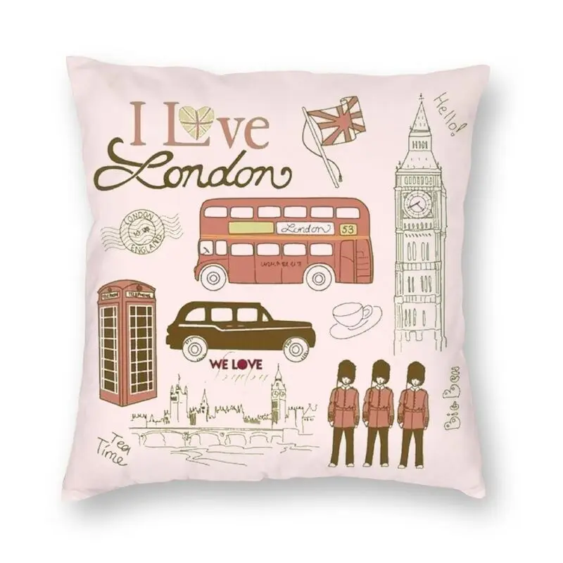 

I Love London Bus United Kingdom Pillow Case Home Decor Retro British Souvenir UK Cushions Throw Pillow for Living Room