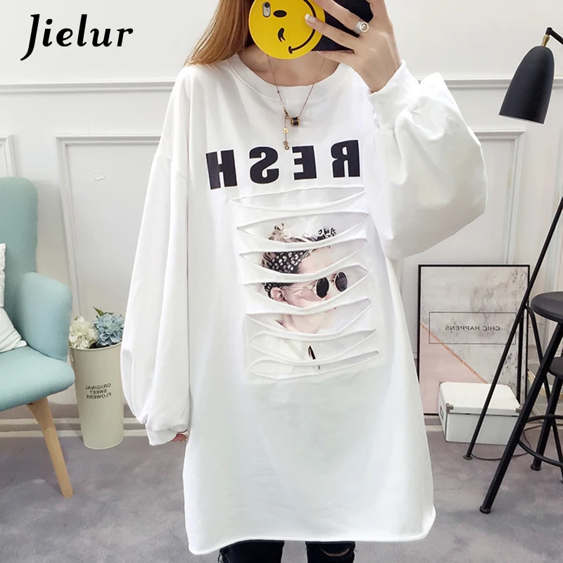 Jielur осенние длинные корейские свободные женские толстовки Тонкий хипстер